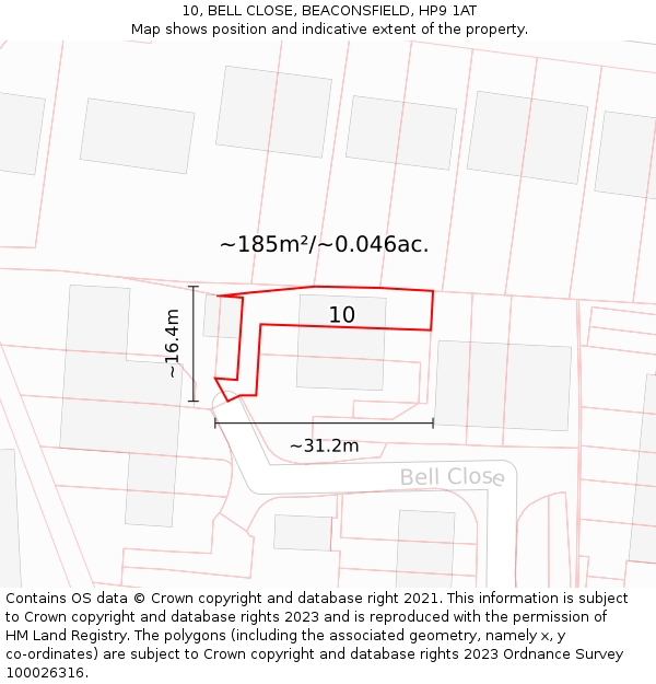 10, BELL CLOSE, BEACONSFIELD, HP9 1AT: Plot and title map