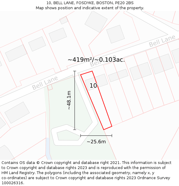10, BELL LANE, FOSDYKE, BOSTON, PE20 2BS: Plot and title map