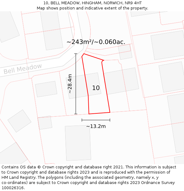 10, BELL MEADOW, HINGHAM, NORWICH, NR9 4HT: Plot and title map