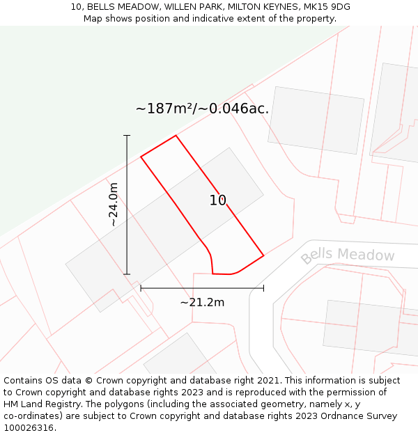 10, BELLS MEADOW, WILLEN PARK, MILTON KEYNES, MK15 9DG: Plot and title map