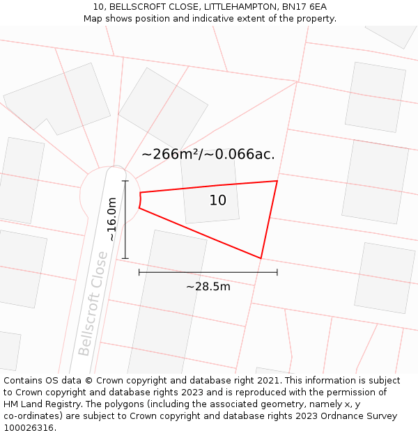 10, BELLSCROFT CLOSE, LITTLEHAMPTON, BN17 6EA: Plot and title map