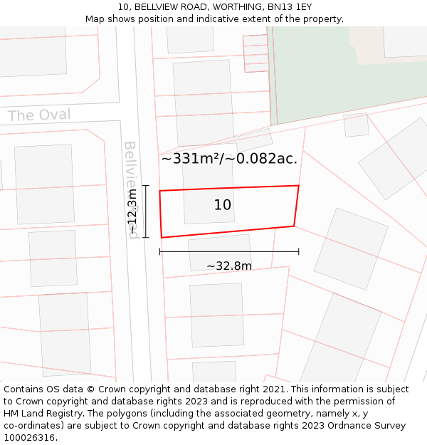10, BELLVIEW ROAD, WORTHING, BN13 1EY: Plot and title map