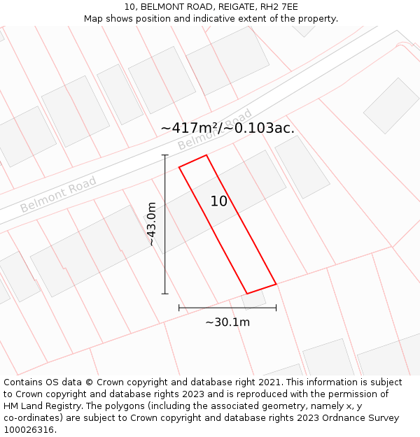 10, BELMONT ROAD, REIGATE, RH2 7EE: Plot and title map