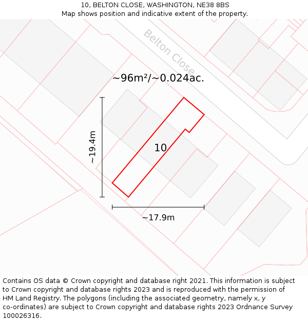 10, BELTON CLOSE, WASHINGTON, NE38 8BS: Plot and title map