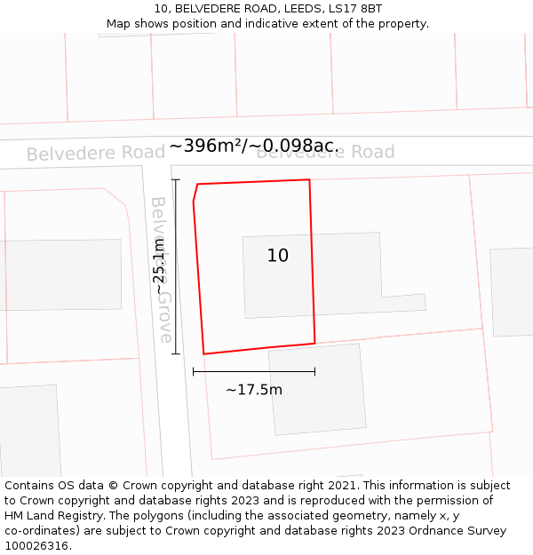 10, BELVEDERE ROAD, LEEDS, LS17 8BT: Plot and title map