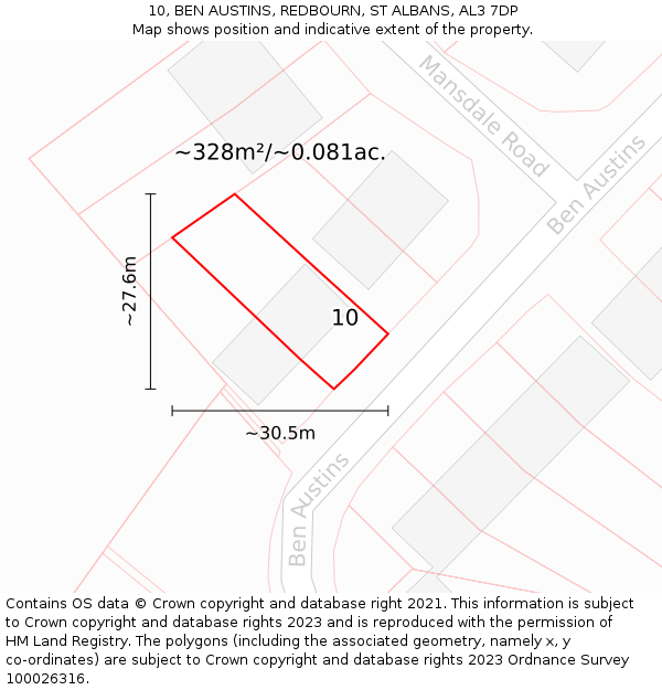 10, BEN AUSTINS, REDBOURN, ST ALBANS, AL3 7DP: Plot and title map