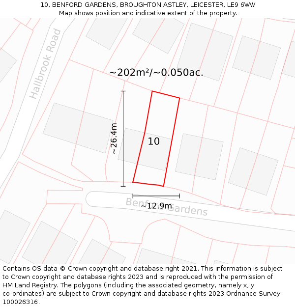 10, BENFORD GARDENS, BROUGHTON ASTLEY, LEICESTER, LE9 6WW: Plot and title map
