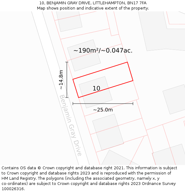 10, BENJAMIN GRAY DRIVE, LITTLEHAMPTON, BN17 7FA: Plot and title map