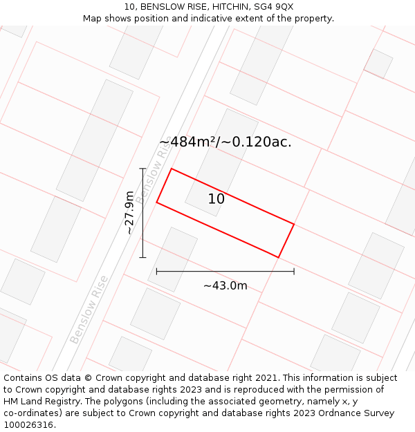 10, BENSLOW RISE, HITCHIN, SG4 9QX: Plot and title map