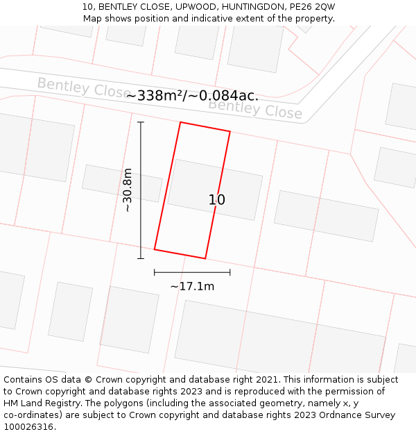 10, BENTLEY CLOSE, UPWOOD, HUNTINGDON, PE26 2QW: Plot and title map