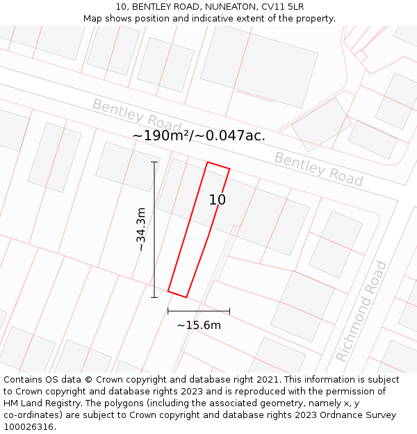 10, BENTLEY ROAD, NUNEATON, CV11 5LR: Plot and title map