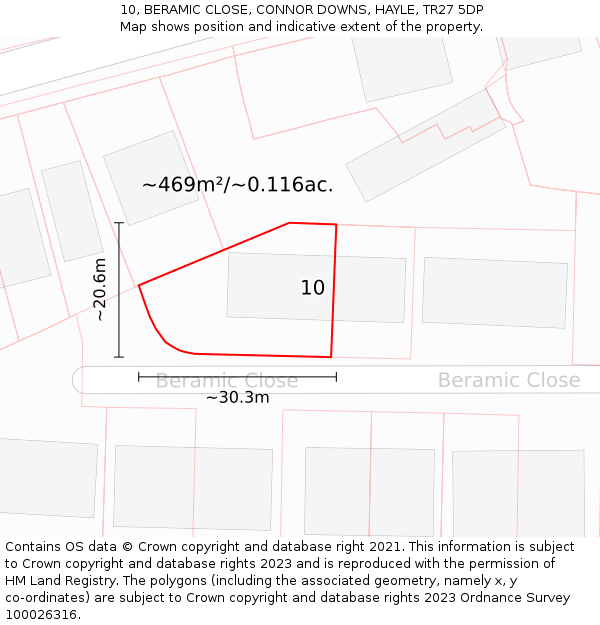 10, BERAMIC CLOSE, CONNOR DOWNS, HAYLE, TR27 5DP: Plot and title map