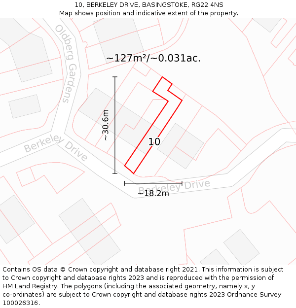 10, BERKELEY DRIVE, BASINGSTOKE, RG22 4NS: Plot and title map
