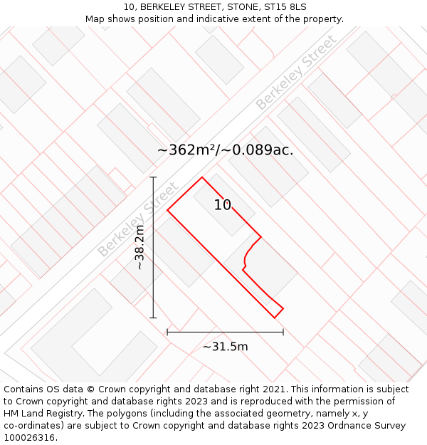 10, BERKELEY STREET, STONE, ST15 8LS: Plot and title map