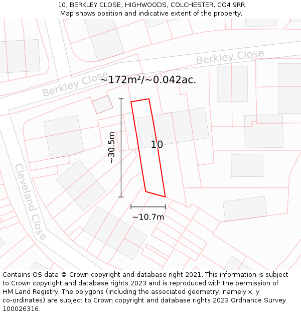 10, BERKLEY CLOSE, HIGHWOODS, COLCHESTER, CO4 9RR: Plot and title map