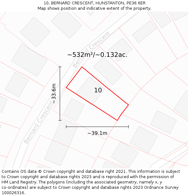10, BERNARD CRESCENT, HUNSTANTON, PE36 6ER: Plot and title map