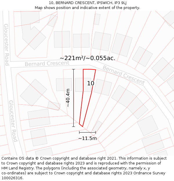 10, BERNARD CRESCENT, IPSWICH, IP3 9LJ: Plot and title map