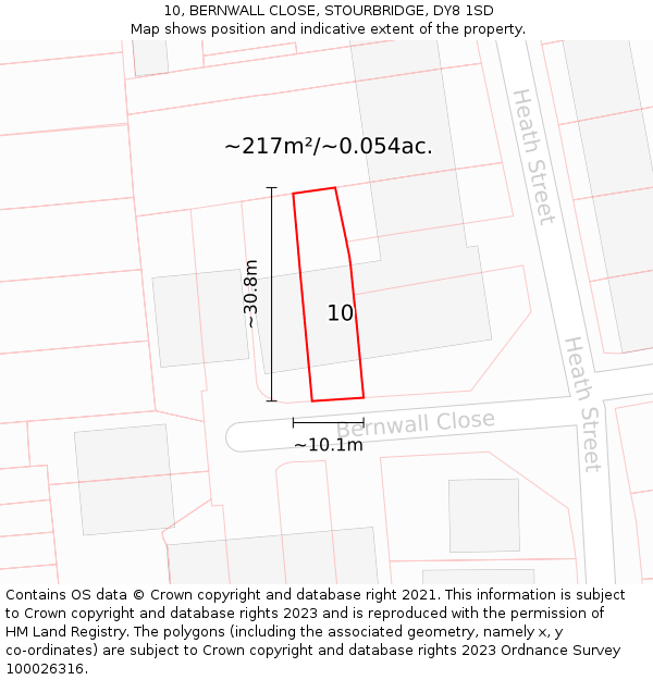 10, BERNWALL CLOSE, STOURBRIDGE, DY8 1SD: Plot and title map