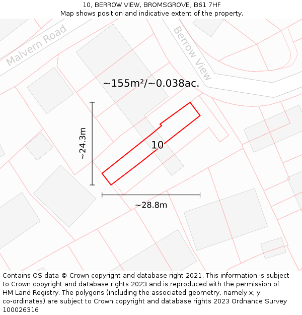 10, BERROW VIEW, BROMSGROVE, B61 7HF: Plot and title map