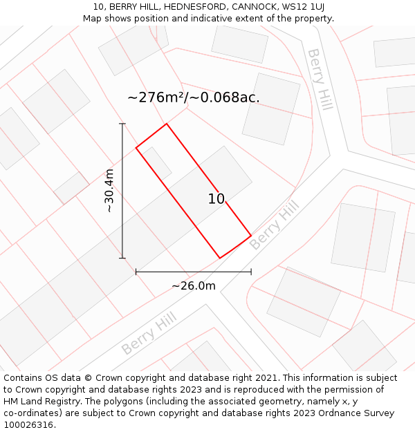 10, BERRY HILL, HEDNESFORD, CANNOCK, WS12 1UJ: Plot and title map