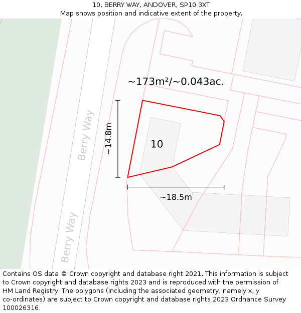 10, BERRY WAY, ANDOVER, SP10 3XT: Plot and title map