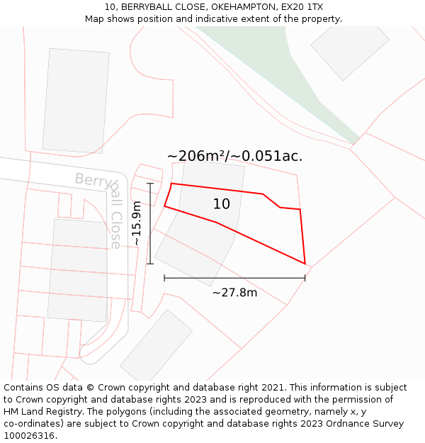 10, BERRYBALL CLOSE, OKEHAMPTON, EX20 1TX: Plot and title map