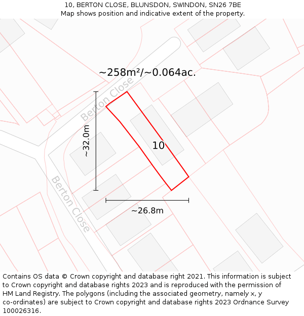 10, BERTON CLOSE, BLUNSDON, SWINDON, SN26 7BE: Plot and title map