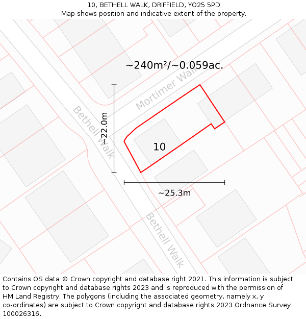 10, BETHELL WALK, DRIFFIELD, YO25 5PD: Plot and title map