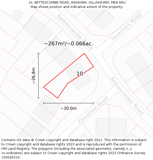 10, BETTESCOMBE ROAD, RAINHAM, GILLINGHAM, ME8 9AU: Plot and title map