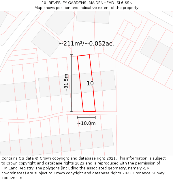 10, BEVERLEY GARDENS, MAIDENHEAD, SL6 6SN: Plot and title map