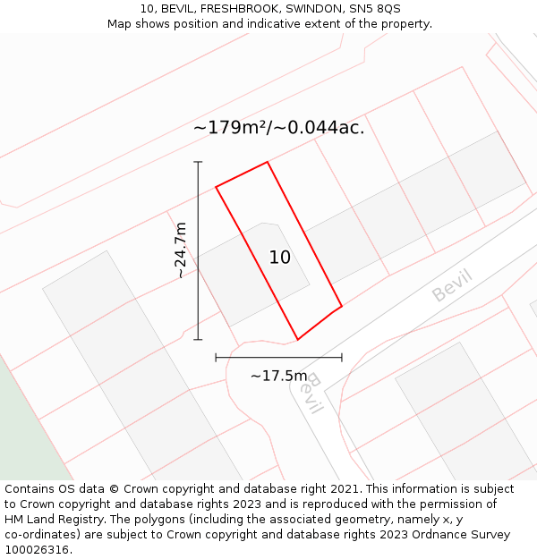 10, BEVIL, FRESHBROOK, SWINDON, SN5 8QS: Plot and title map