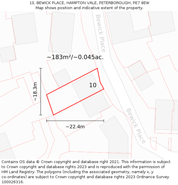 10, BEWICK PLACE, HAMPTON VALE, PETERBOROUGH, PE7 8EW: Plot and title map
