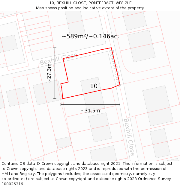 10, BEXHILL CLOSE, PONTEFRACT, WF8 2LE: Plot and title map