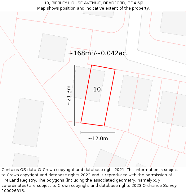 10, BIERLEY HOUSE AVENUE, BRADFORD, BD4 6JP: Plot and title map