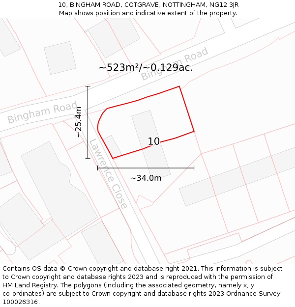 10, BINGHAM ROAD, COTGRAVE, NOTTINGHAM, NG12 3JR: Plot and title map