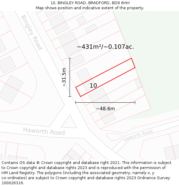 10, BINGLEY ROAD, BRADFORD, BD9 6HH: Plot and title map