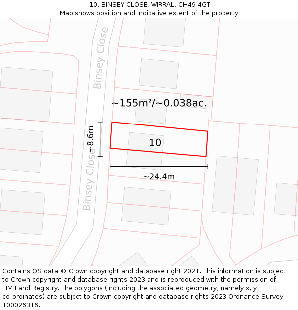 10, BINSEY CLOSE, WIRRAL, CH49 4GT: Plot and title map