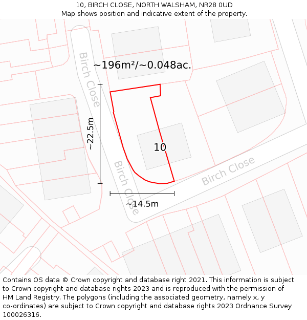 10, BIRCH CLOSE, NORTH WALSHAM, NR28 0UD: Plot and title map