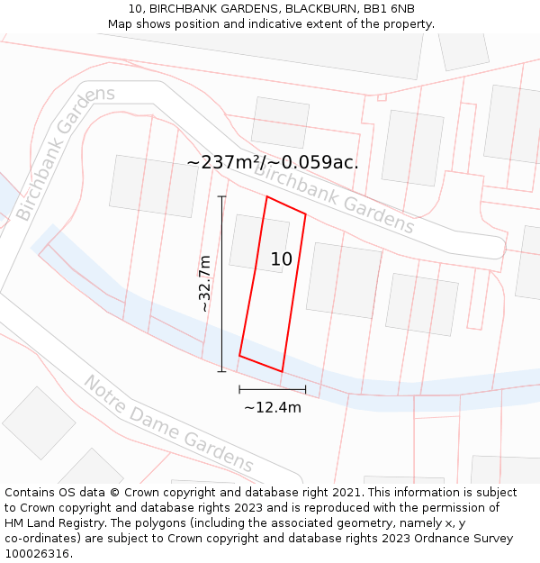 10, BIRCHBANK GARDENS, BLACKBURN, BB1 6NB: Plot and title map