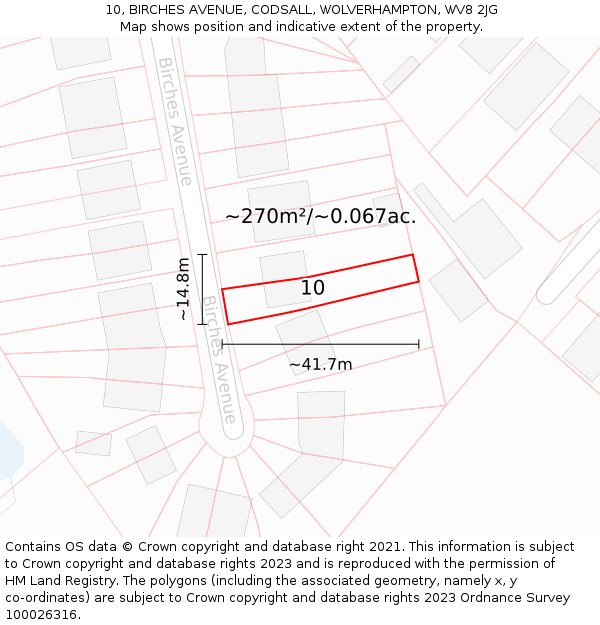 10, BIRCHES AVENUE, CODSALL, WOLVERHAMPTON, WV8 2JG: Plot and title map