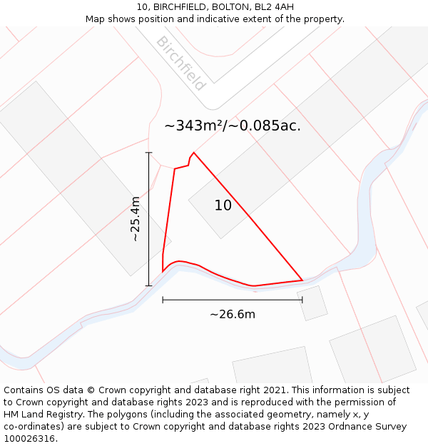 10, BIRCHFIELD, BOLTON, BL2 4AH: Plot and title map