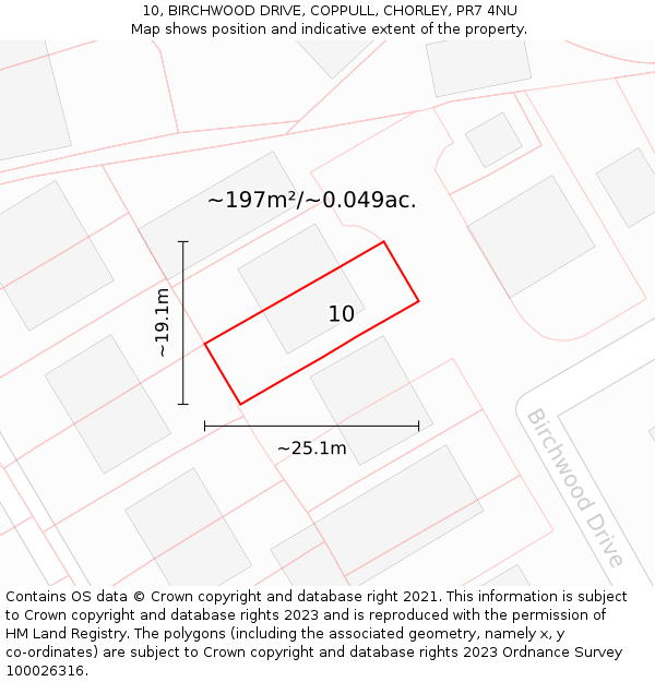 10, BIRCHWOOD DRIVE, COPPULL, CHORLEY, PR7 4NU: Plot and title map
