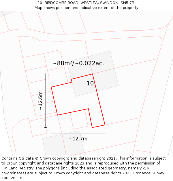10, BIRDCOMBE ROAD, WESTLEA, SWINDON, SN5 7BL: Plot and title map