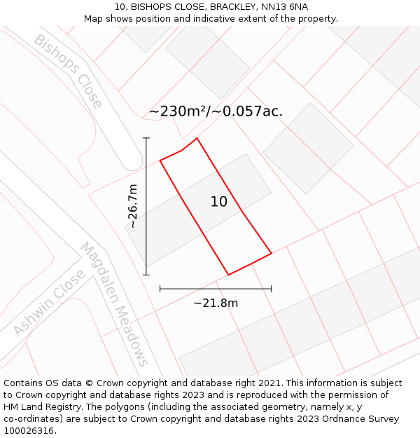 10, BISHOPS CLOSE, BRACKLEY, NN13 6NA: Plot and title map