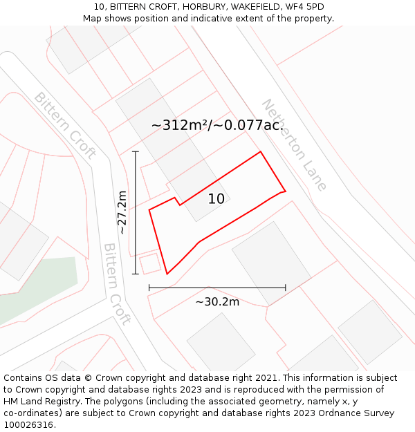 10, BITTERN CROFT, HORBURY, WAKEFIELD, WF4 5PD: Plot and title map