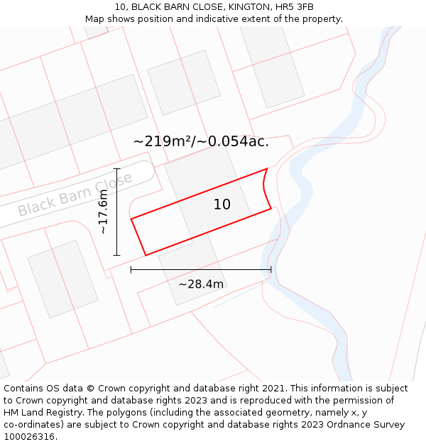 10, BLACK BARN CLOSE, KINGTON, HR5 3FB: Plot and title map
