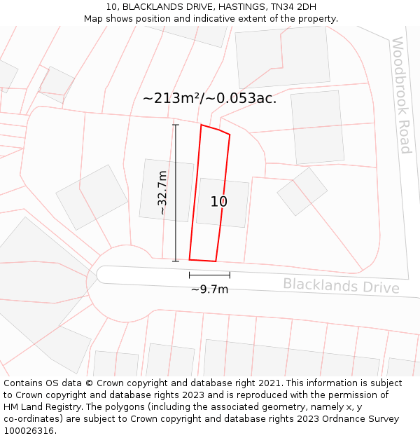 10, BLACKLANDS DRIVE, HASTINGS, TN34 2DH: Plot and title map