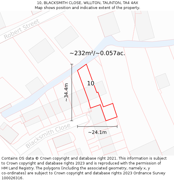 10, BLACKSMITH CLOSE, WILLITON, TAUNTON, TA4 4AX: Plot and title map