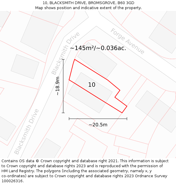 10, BLACKSMITH DRIVE, BROMSGROVE, B60 3GD: Plot and title map