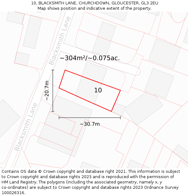 10, BLACKSMITH LANE, CHURCHDOWN, GLOUCESTER, GL3 2EU: Plot and title map